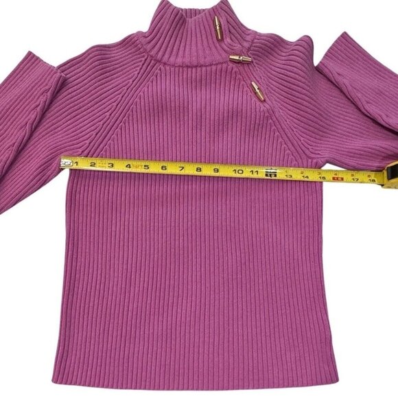 LAUREN RALPH LAUREN Pink Ribbed Turtleneck Sweater Women Medium Gold‎ Buttons - Picture 13 of 15
